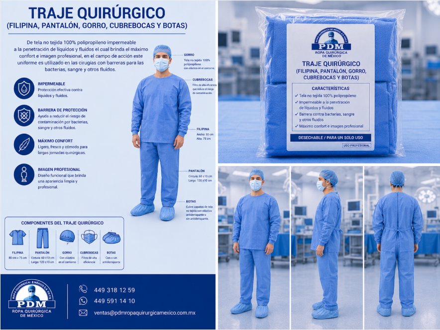 Traje Quirurgico(Filipina,Pantalon,Gorro,Cubrebocas y Botas)